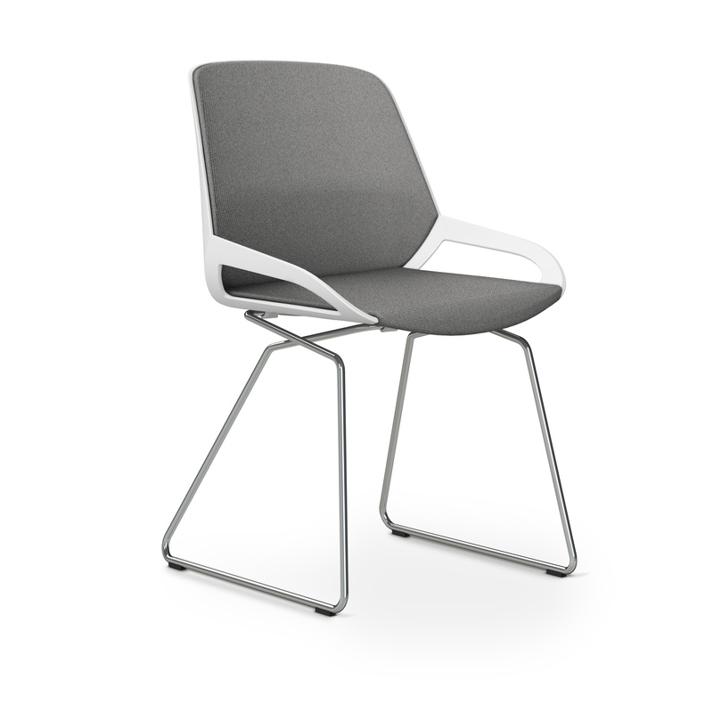 Image of Skid-base chair Aeris Numo Comfort Light grey/White / chrome without armrests, New - Comfortable seating