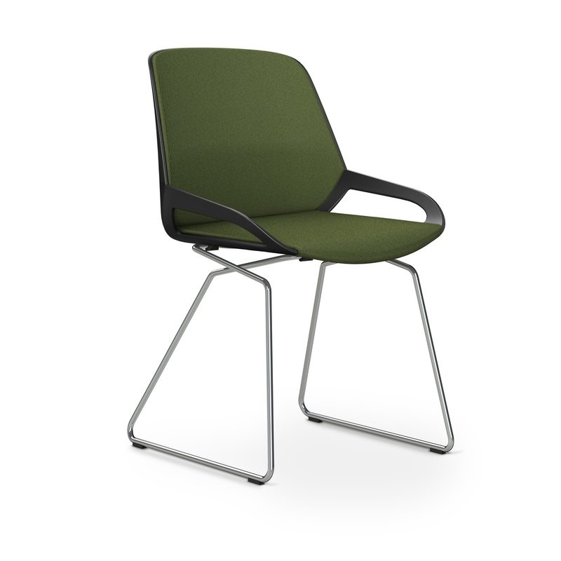 Image of Skid-base chair Aeris Numo Comfort Green/Black / chrome without armrests, New - Comfortable seating