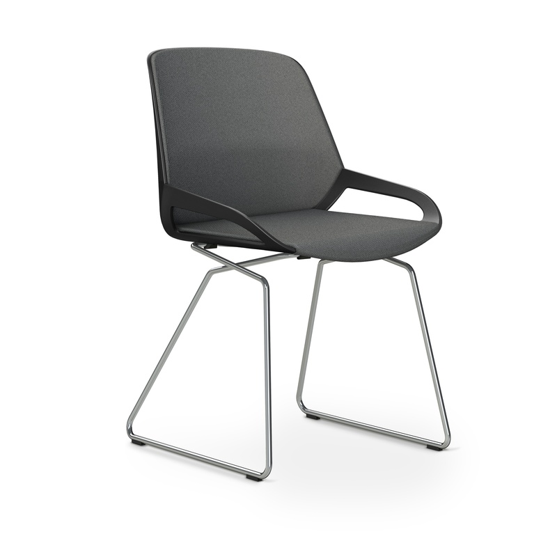 Image of Skid-base chair Aeris Numo Comfort Gray/Black / chrome without armrests, New - Comfortable seating