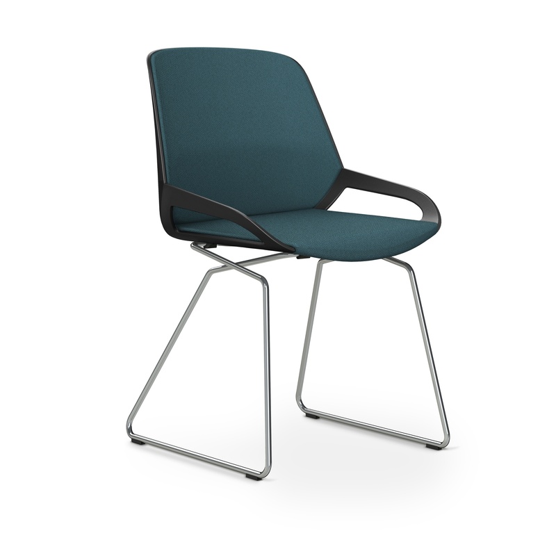 Image of Skid-base chair Aeris Numo Comfort Blue/Black / chrome without armrests, New - Comfortable seating