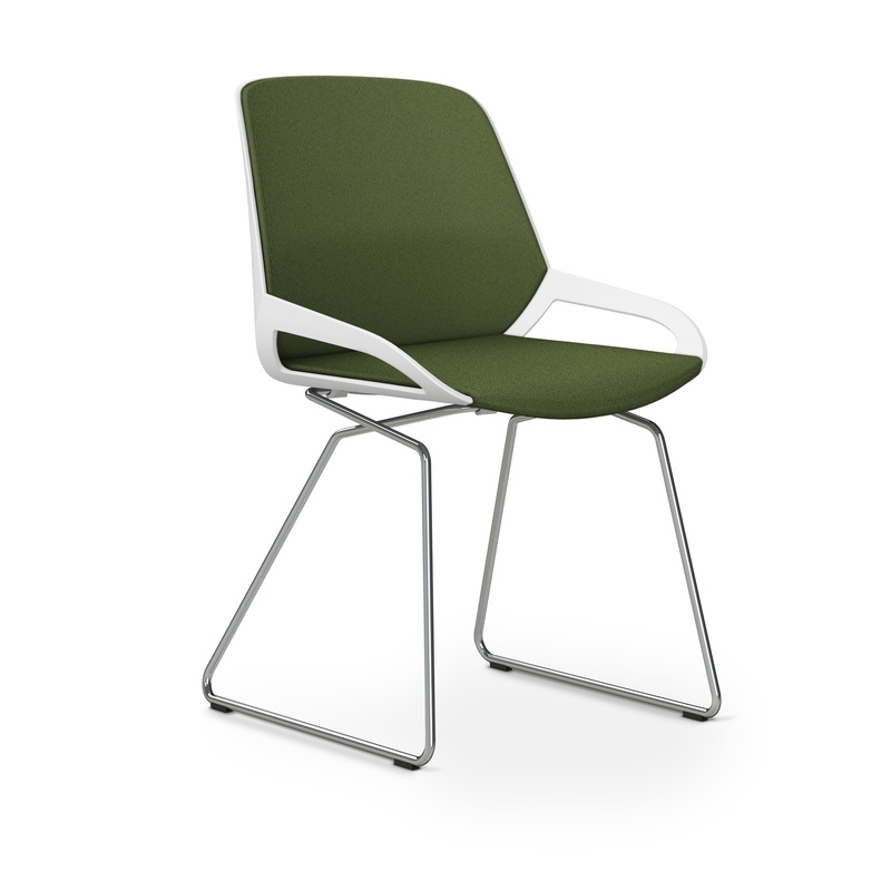 Image of Skid-base chair Aeris Numo Comfort Green/White / chrome without armrests, New - Comfortable seating
