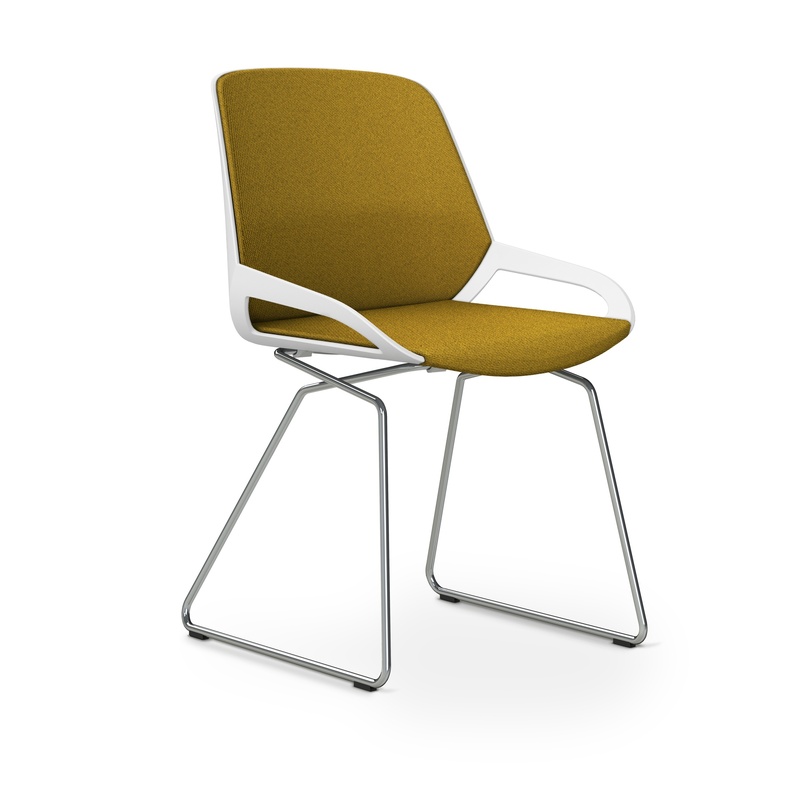 Image of Skid-base chair Aeris Numo Comfort Yellow/White / chrome without armrests, New - Comfortable seating