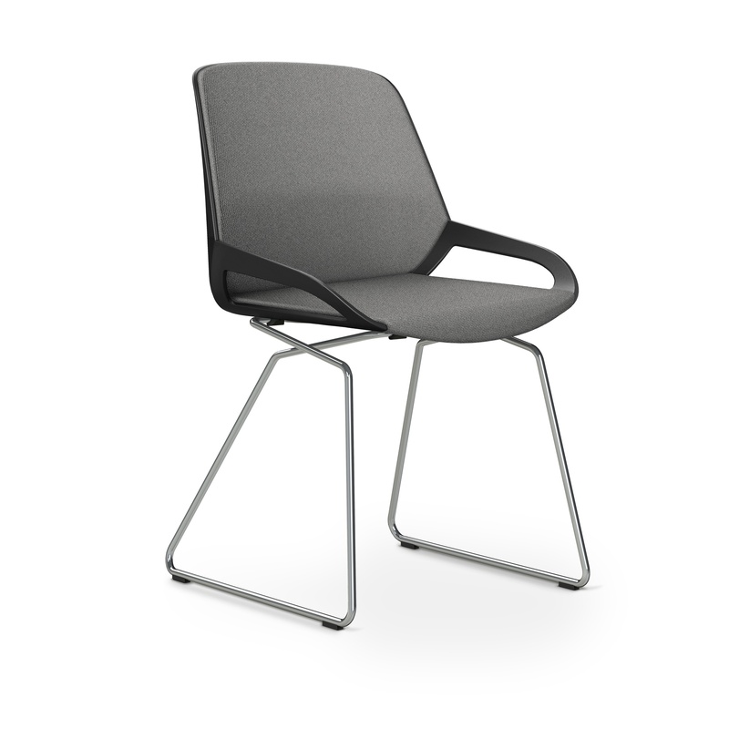 Image of Skid-base chair Aeris Numo Comfort Light grey/Black / chrome without armrests, New - Comfortable seating