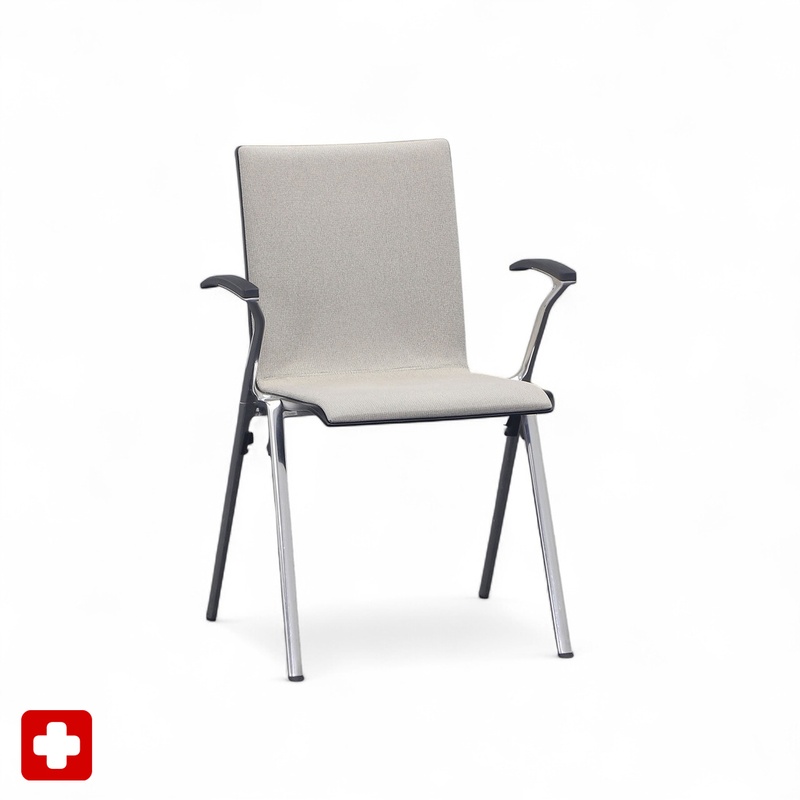 Image of Dietiker Men-Collection stacking chair Gray/Chrome-plated with fixed armrests, Normal used - Perfect for office and reception