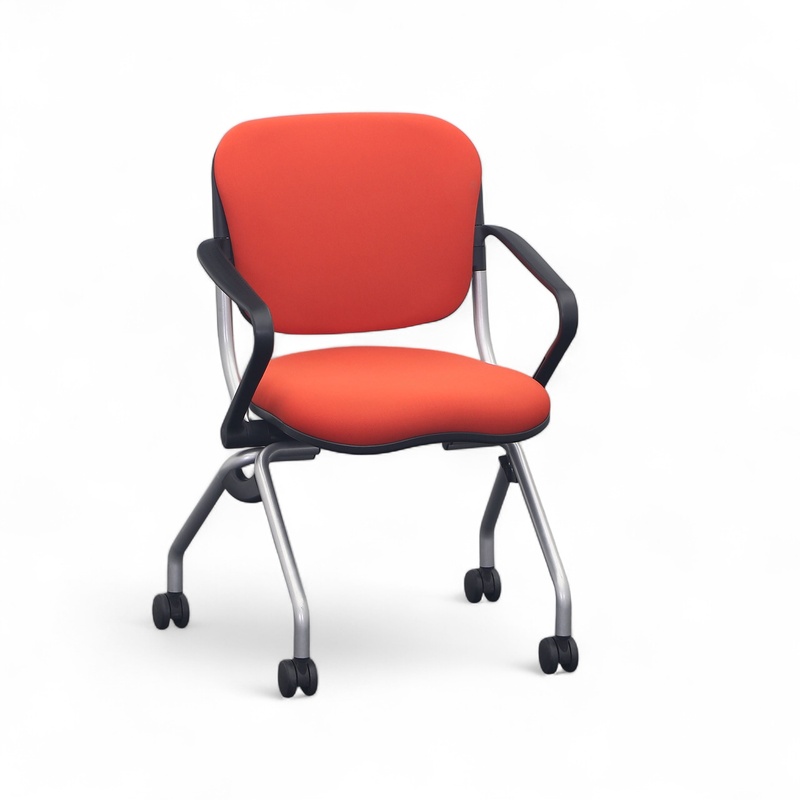 Image of Conference folding chair with castors Orange with fixed armrests, Normal used - Perfect for office and reception