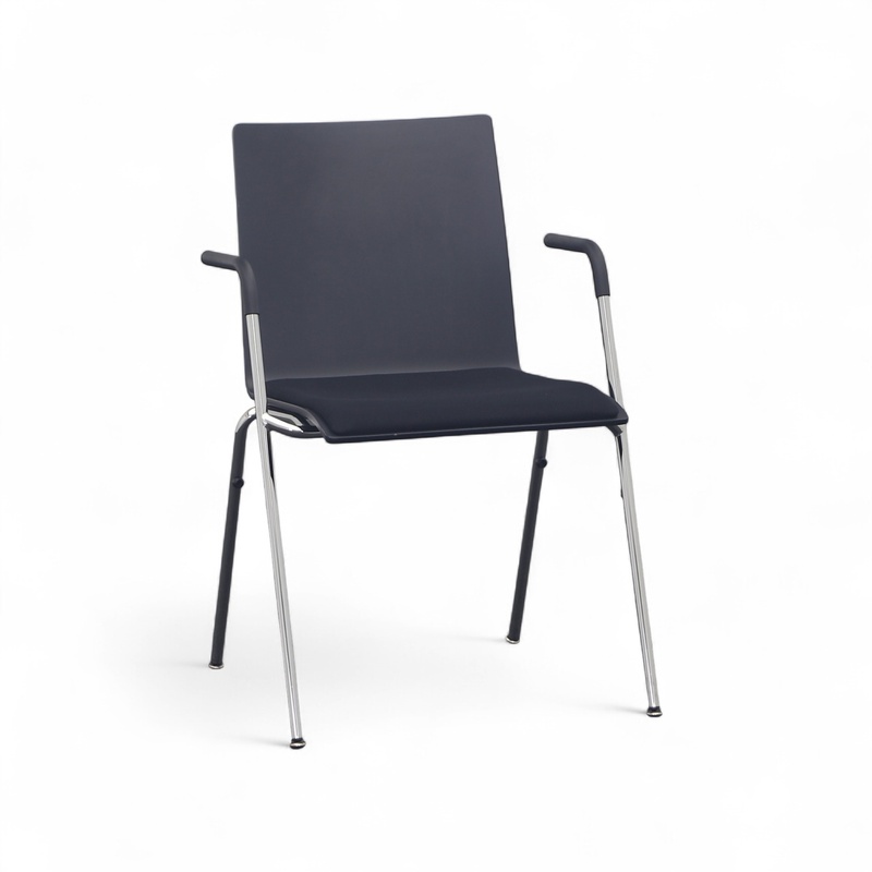 Image of Stacking chair Chair Thonet S 166 Black/Chrome-plated with fixed armrests, Normal used - Perfect for office and reception