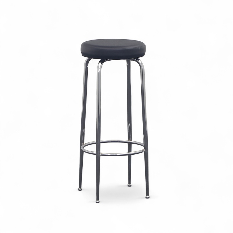 Image of Faux leather bar stool, Black/Chrome-plated without armrests, Normal used, Counter stool - Practical & comfortable
