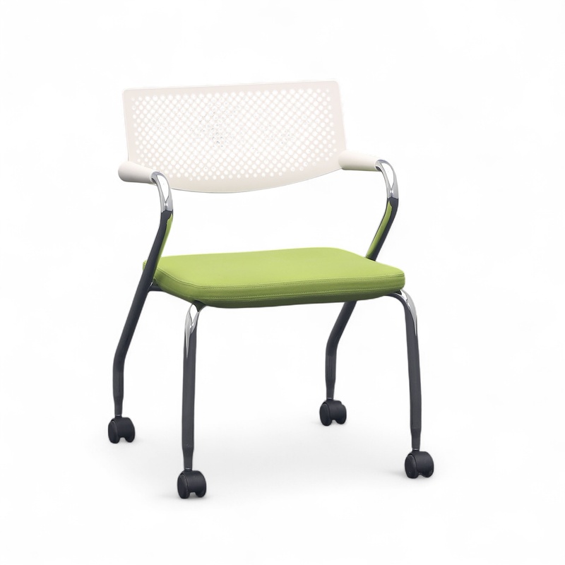 Image of Conference chair on castors Vitra Visaroll Olive green with fixed armrests, Normal used - Perfect for office and reception