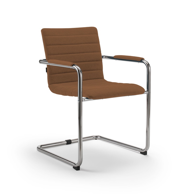 Image of Cantilever Milani Smart Brown/Chrome-plated with fixed armrests, Free swinging, New - Perfect for visitors and guests
