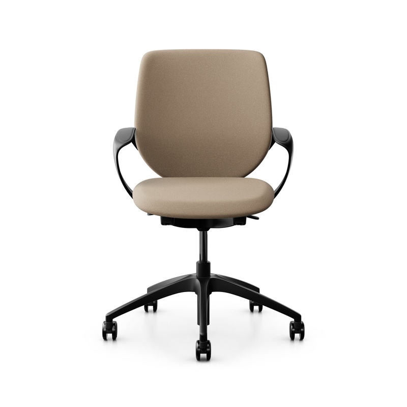 Image of Swivel chair backrest configurable Giroflex 313 with upholstered backrest, with fixed armrests Light brown/Black, New