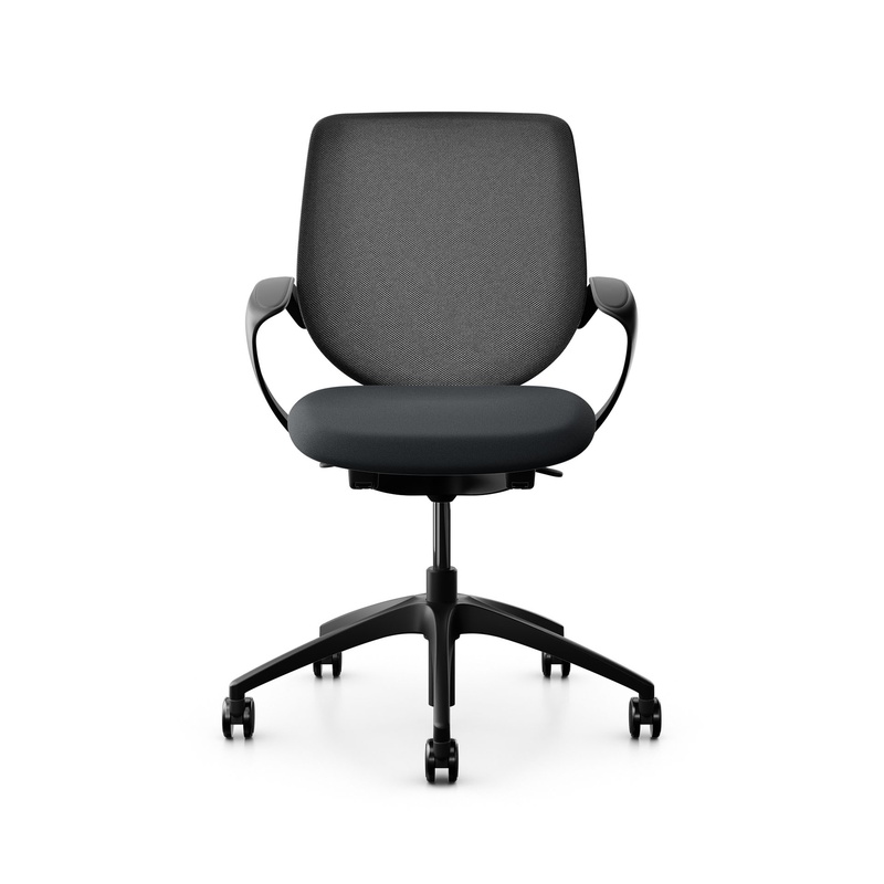 Image of Swivel chair backrest configurable Giroflex 313 with mesh backrest, with fixed armrests Black/Black, New