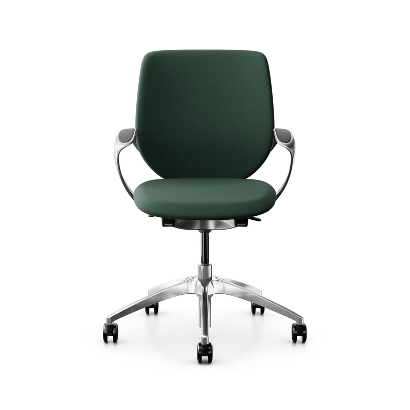 Image of Swivel chair backrest configurable Giroflex 313 with upholstered backrest, with fixed armrests Dark green/Chrome-plated, New