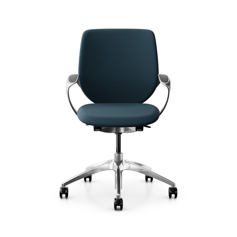 Image of Swivel chair backrest configurable Giroflex 313 with upholstered backrest, with fixed armrests Blue/Chrome-plated, New