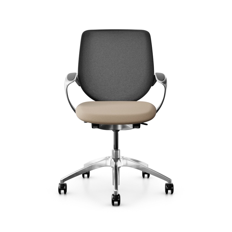 Image of Swivel chair backrest configurable Giroflex 313 with mesh backrest, with fixed armrests Light brown/Chrome-plated, New