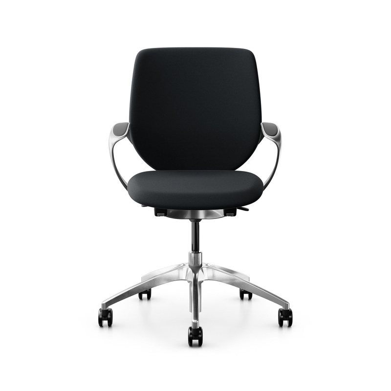 Image of Swivel chair backrest configurable Giroflex 313 with upholstered backrest, with fixed armrests Black/Chrome-plated, New