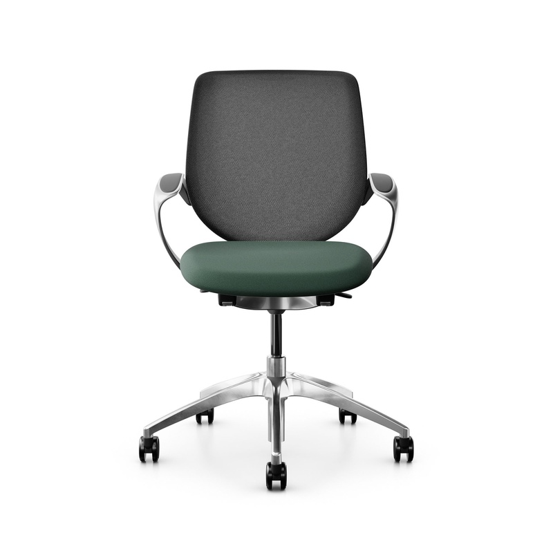 Image of Swivel chair backrest configurable Giroflex 313 with mesh backrest, with fixed armrests Dark green/Chrome-plated, New