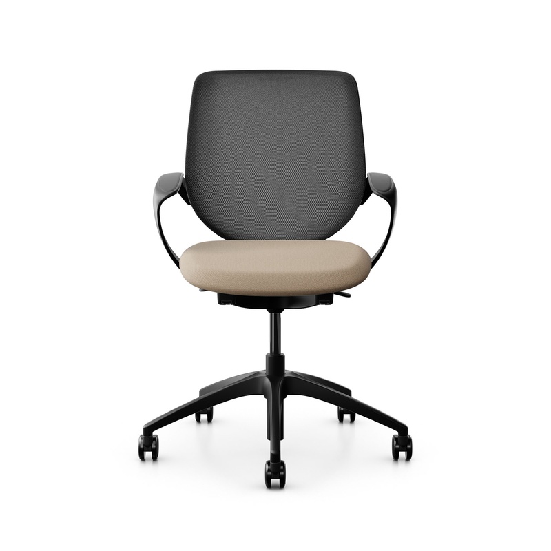 Image of Swivel chair backrest configurable Giroflex 313 with mesh backrest, with fixed armrests Light brown/Black, New