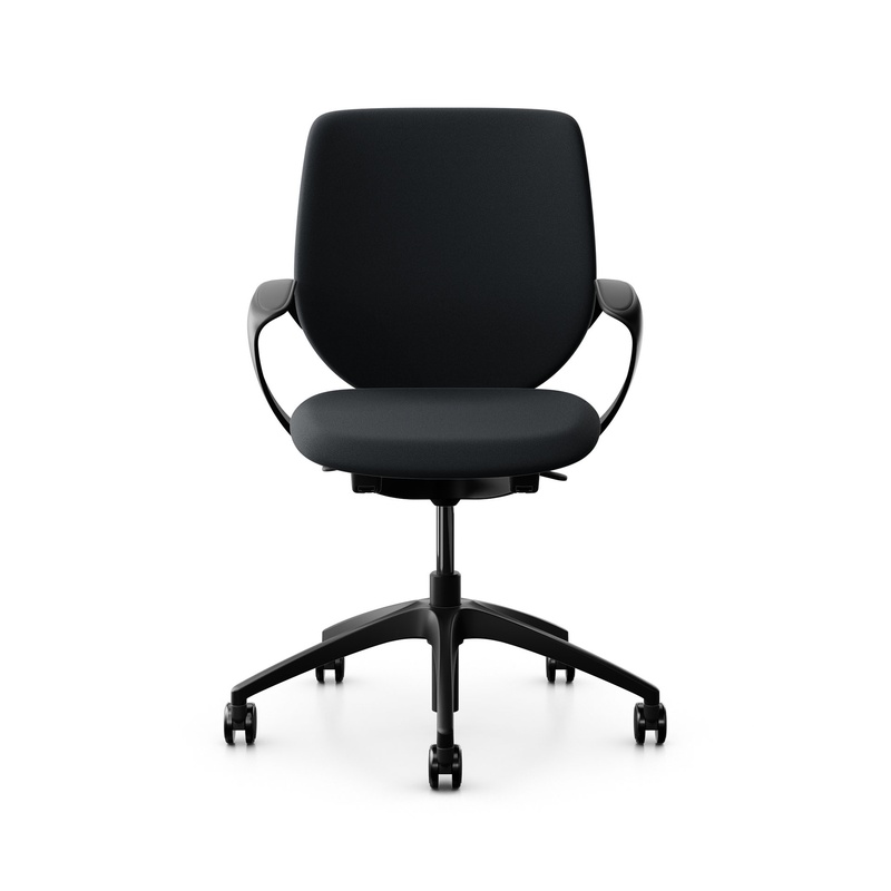 Image of Swivel chair backrest configurable Giroflex 313 with upholstered backrest, with fixed armrests Black/Black, New