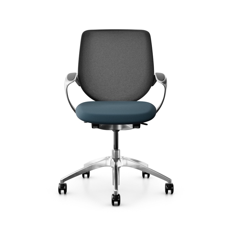 Image of Swivel chair backrest configurable Giroflex 313 with mesh backrest, with fixed armrests Blue/Chrome-plated, New