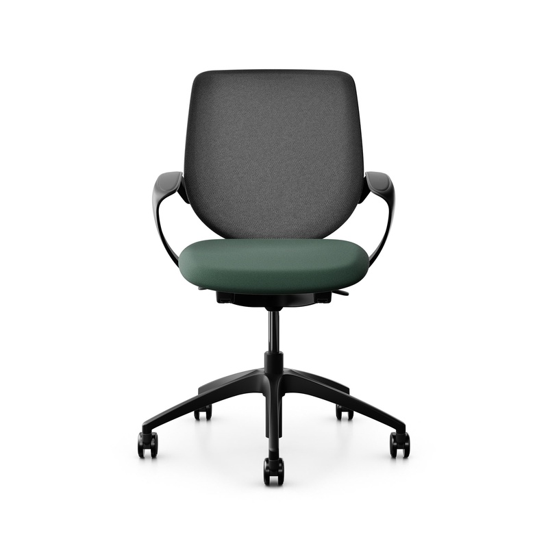 Image of Swivel chair backrest configurable Giroflex 313 with mesh backrest, with fixed armrests Dark green/Black, New