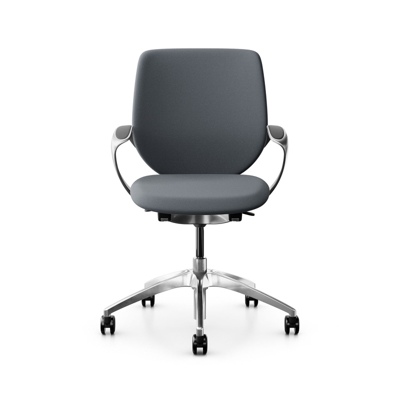 Image of Swivel chair backrest configurable Giroflex 313 with upholstered backrest, with fixed armrests Gray/Chrome-plated, New