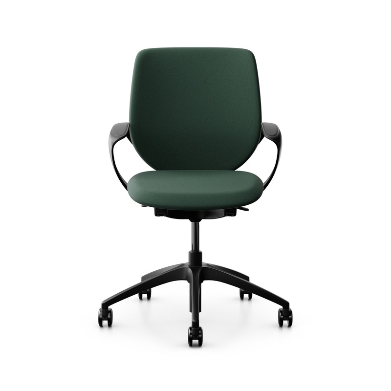 Image of Swivel chair backrest configurable Giroflex 313 with upholstered backrest, with fixed armrests Dark green/Black, New