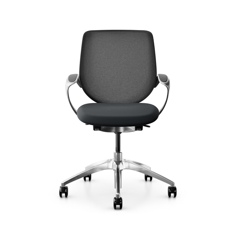 Image of Swivel chair backrest configurable Giroflex 313 with mesh backrest, with fixed armrests Black/Chrome-plated, New