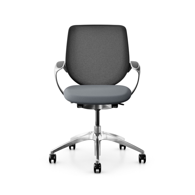 Image of Swivel chair backrest configurable Giroflex 313 with mesh backrest, with fixed armrests Gray/Chrome-plated, New