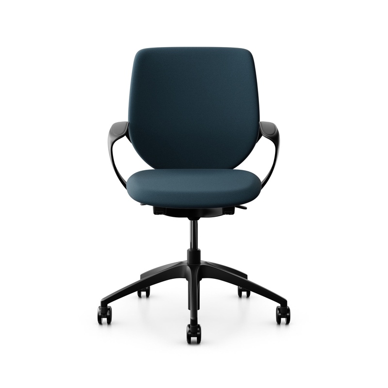 Image of Swivel chair backrest configurable Giroflex 313 with upholstered backrest, with fixed armrests Blue/Black, New