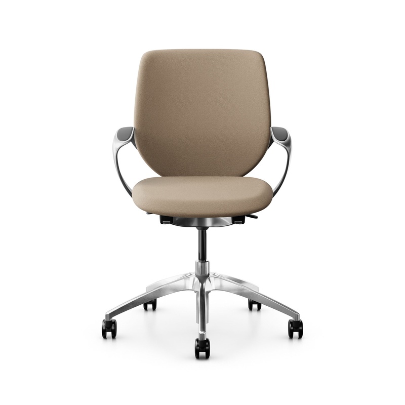 Image of Swivel chair backrest configurable Giroflex 313 with upholstered backrest, with fixed armrests Light brown/Chrome-plated, New