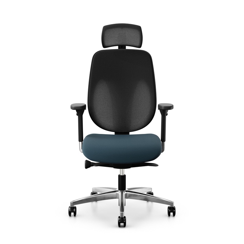 Image of Giroflex 353 office chair with headrest & with 4D armrests Blue/Chrome-plated, New, Ergonomic chair - ideal for flexible working