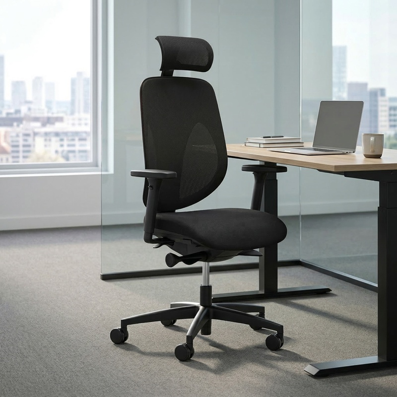 Image of Swivel chair Giroflex 353-4029 with headrest & with 2D armrests Black/Black, New, Ergonomic chair - ideal for flexible working