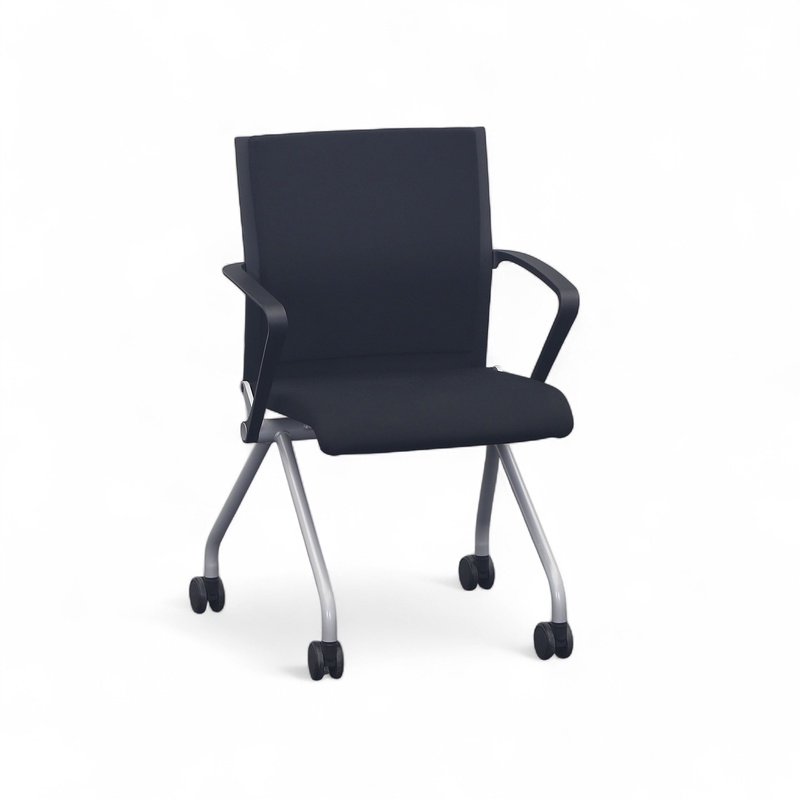 Image of Conference folding chair on castors Steelcase Black/Silver gray with fixed armrests, Normal used - Perfect for office and reception