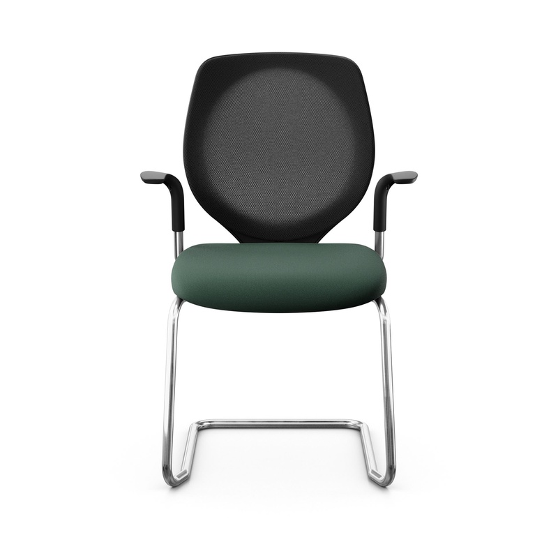 Image of Giroflex 353 cantilever conference chair with fixed armrests, Dark green/Chrome-plated, New