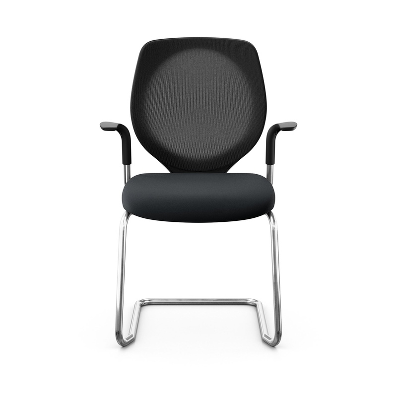 Image of Giroflex 353 cantilever conference chair with fixed armrests, Black/Chrome-plated, New