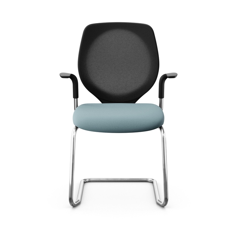 Image of Giroflex 353 cantilever conference chair with fixed armrests, Light blue/Chrome-plated, New