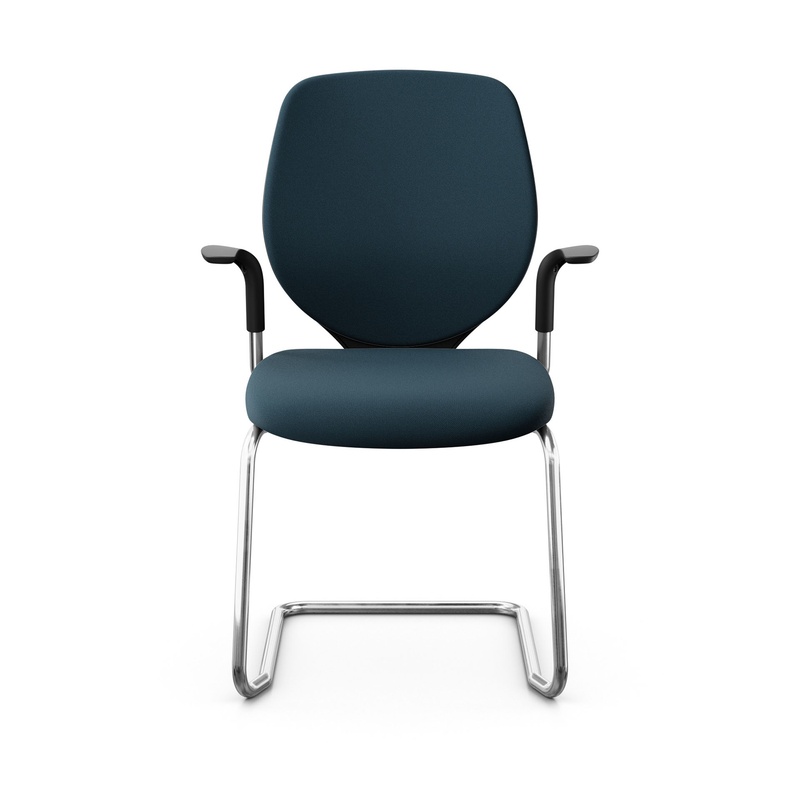 Image of Giroflex 353 cantilever conference chair with fixed armrests, Blue/Chrome-plated, New