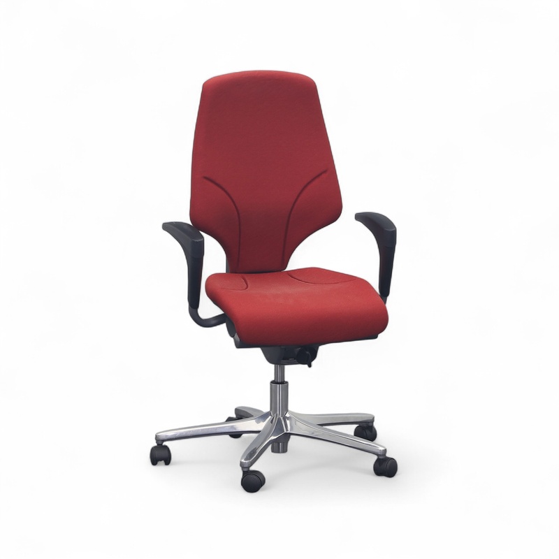 Image of Giroflex 64 swivel chair with 1D armrests, Red/Chrome-plated, Normal used, Ergonomic chair - ideal for flexible working