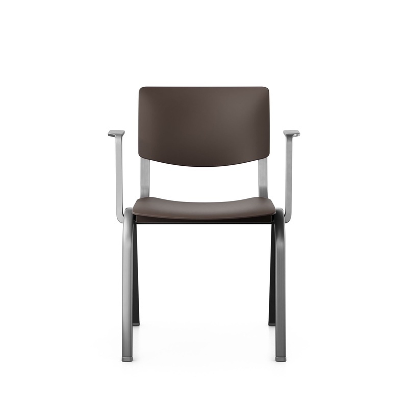 Image of Stackable chair HAG Celi 9100 Dark brown/Silver gray with fixed armrests, New - Perfect for office and reception
