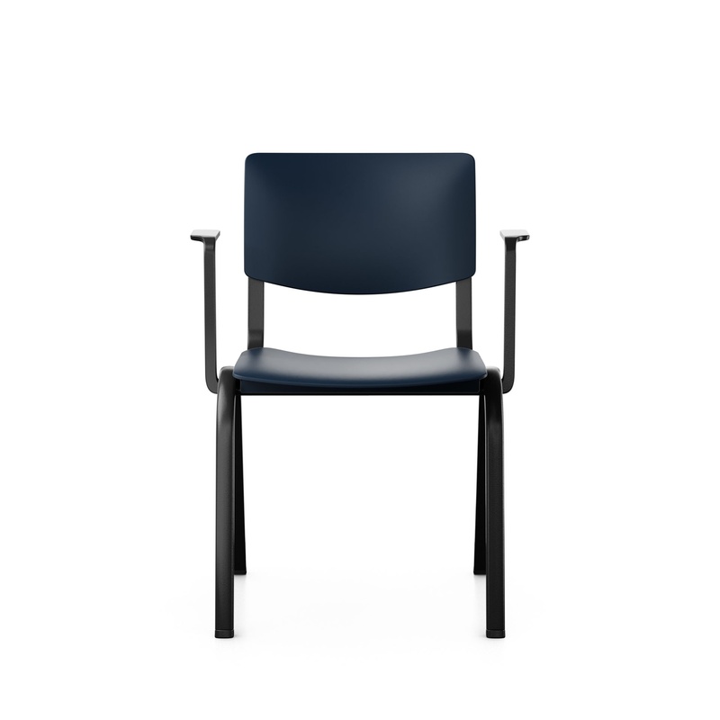 Image of Stackable chair HAG Celi 9100 Dark blue/Black with fixed armrests, New - Perfect for office and reception