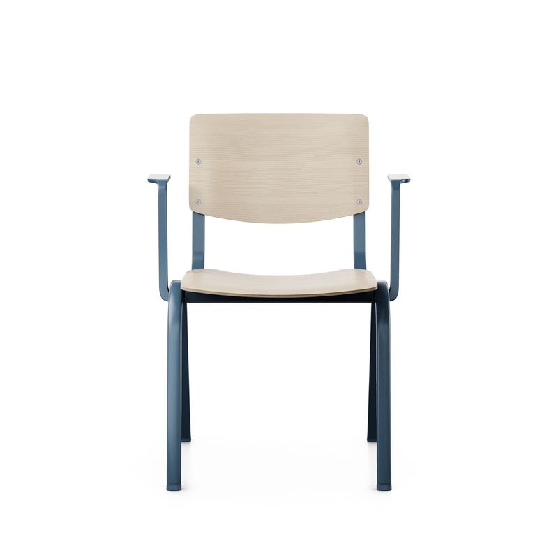 Image of Wooden stacking chair HAG Celi 9200 Ash/Blue with fixed armrests, New - Perfect for office and reception