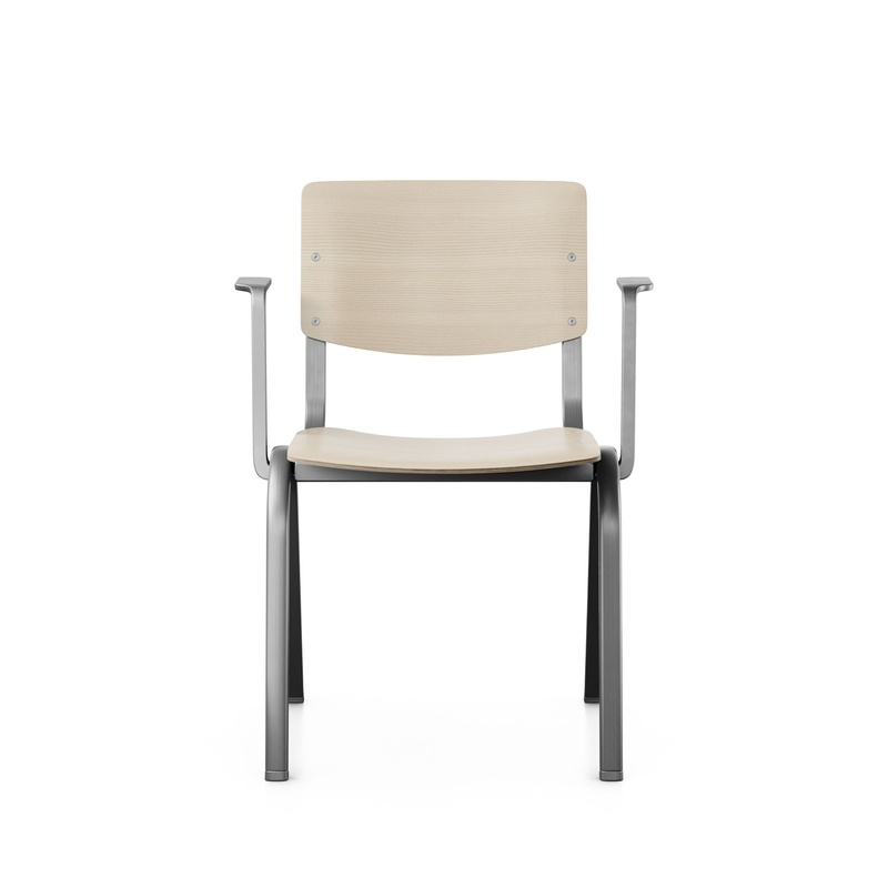 Image of Wooden stacking chair HAG Celi 9200 Ash/Silver gray with fixed armrests, New - Perfect for office and reception