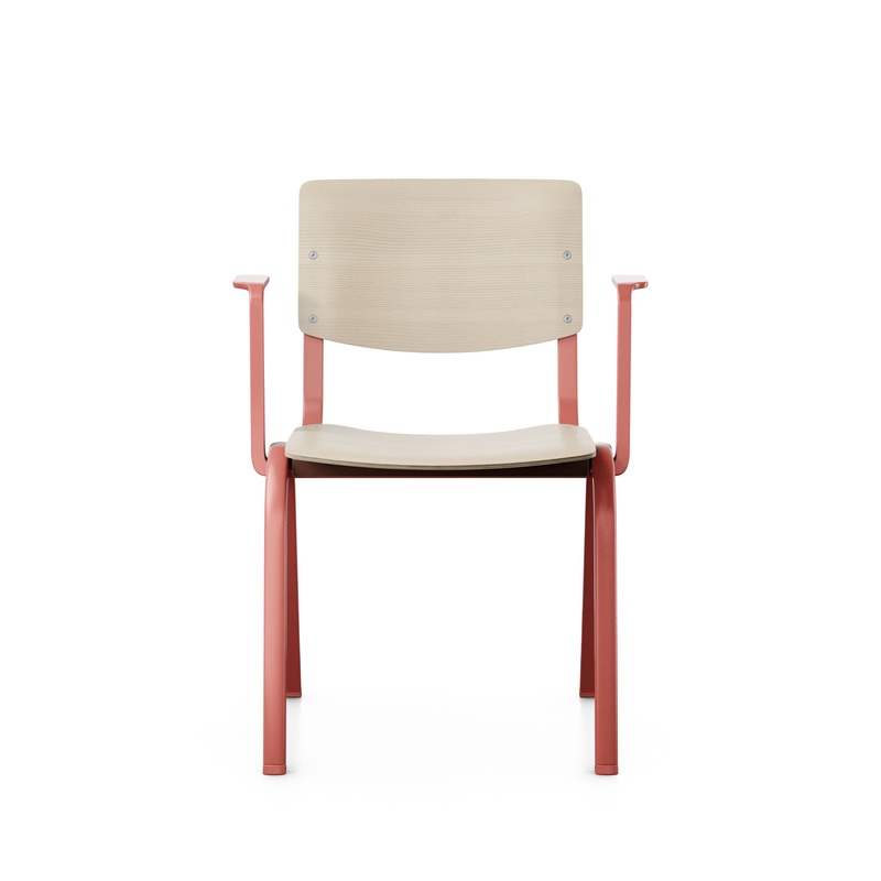 Image of Wooden stacking chair HAG Celi 9200 Ash/Red with fixed armrests, New - Perfect for office and reception