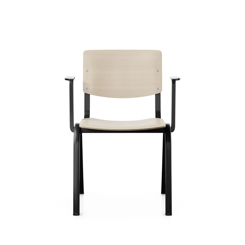 Image of Wooden stacking chair HAG Celi 9200 Ash/Black with fixed armrests, New - Perfect for office and reception