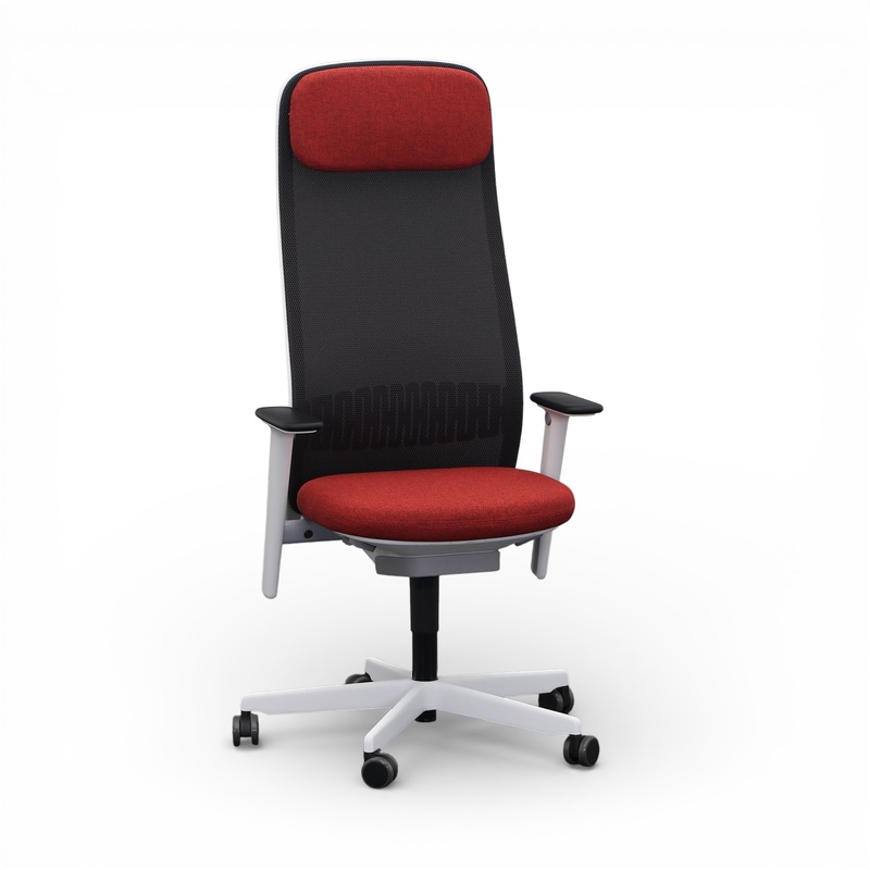 Image of Office swivel chair Bene Riya with 2D armrests, Red/White, New, Ergonomic chair - ideal for flexible working