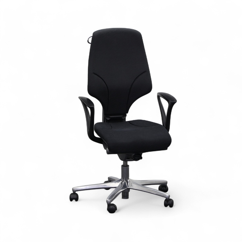 Image of Giroflex 64 office chair with coat hanger - Patterned with fixed armrests, Black/Chrome-plated, Normal used, Ergonomic chair - ideal for flexible working