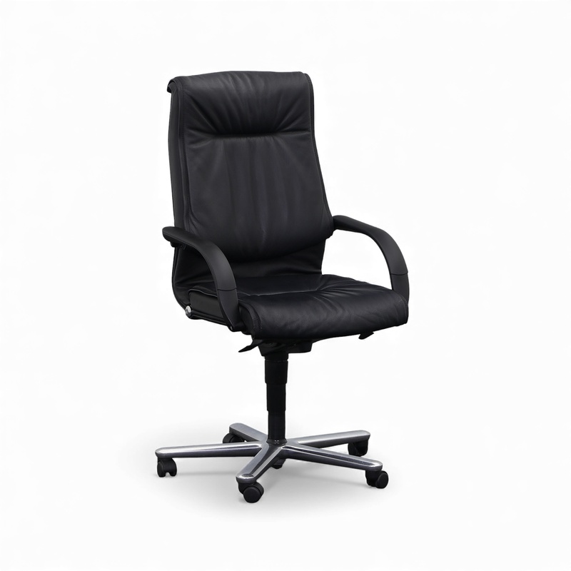 Image of Girsberger Trilax leather executive chair with fixed armrests, Black/Silver gray, Good, Ergonomic chair - ideal for flexible working