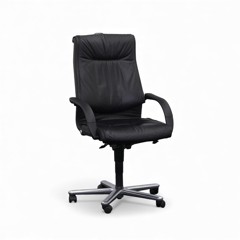 Image of Leather executive chair with coat hanger Girsberger Trilax with fixed armrests, Black/Silver gray, Good, Ergonomic chair - ideal for flexible working