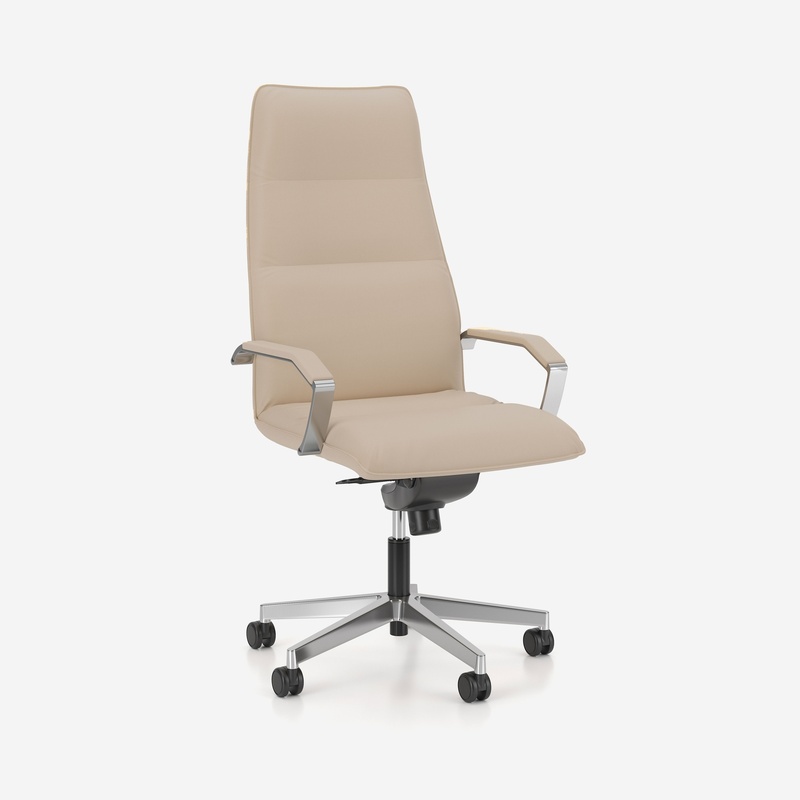 Image of Imitation leather executive chair Nowy Styl Prado with fixed armrests, Light beige/High-gloss polished, New, Ergonomic chair - ideal for flexible working