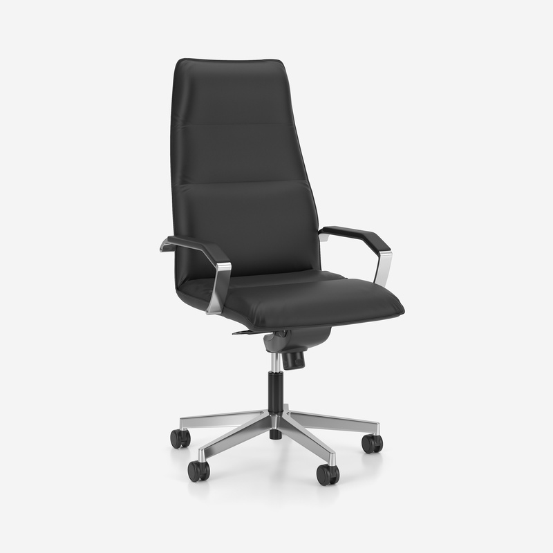 Image of Imitation leather executive chair Nowy Styl Prado with fixed armrests, Black/High-gloss polished, New, Ergonomic chair - ideal for flexible working